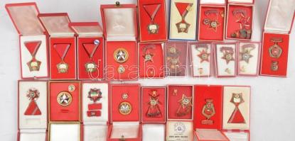 Vegyes ~22db-os szocialista kitüntetés tétel tokban, több darabhoz miniatűr, közte Kiváló Dolgozó, Kiváló Munkárért stb. T:vegyes