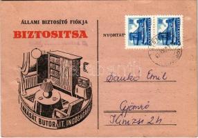 1967 Állami Biztosító Fiókja biztosítsa lakását, bútorait, ingóságait / Hungarian state insurance advertisement (lyukak / holes)