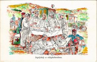 Segélyhely a világháborúban. Honvédség története 1868-1918 / WWI Austro-Hungarian K.u.K. military art postcard, first aid post s: Garay (EK)