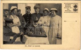 Die Musi im Lazarett. Deutscher Mädchenkalender 1917. Das Kränzchen / WWI German military, wounded soldiers music band in the hospital, nurses (EK)