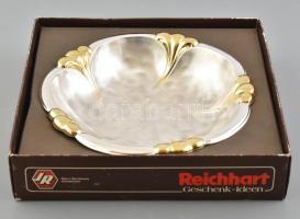Reichhart dekoratív aranyozott fém kínáló tál. Használatlan állapotban, dobozában, d: 26 cm