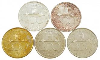 1992-1994. 200Ft Ag "MNB", "Deák" (5x, közte 3xklf) T:2 közte patina Adamo F13, F13.1