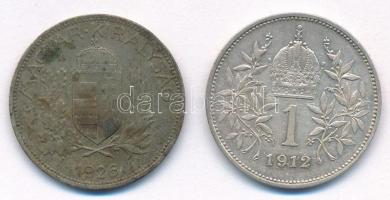 Vegyes: 1926. 1P Ag + Ausztria 1912. 1K Ag "Ferenc József" T:2,2- patina Adamo P6, Krause ...