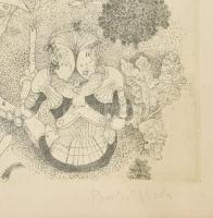 Berki Viola (1932-2001): Lovagkaland. rézkarc, papír, jelzett, sorzsámozott 93/100. 24x36 cm Üvegeze...