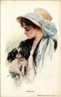 "Beauties" Lady art postcard with dog. Reinthal & Newman No. 196. s: Harrison Fisher