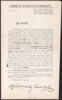 1901 Kolozsvár, az Erdélyi Kárpát-Egyesület (EKE) körlevele az Unió gyufagyár által forgalomba hozott EKE-gyújtók tárgyában, nyomtatott aláírásokkal, kitöltetlen