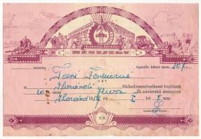 1956. SZÖVOSZ - Földművesszövetkezeti Részjegy névre szóló részjegye 20Ft-ról, kitöltve, bélyegzés nélkül T:III