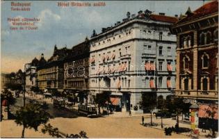 Budapest VI. Teréz körút, Nyugati pályaudvar, Hotel Britannia szálloda, villamos, gyógyszertár (EK)