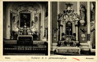 Budapest XXII. Budafok, Római katolikus plébániatemplom, főoltár, Mária oltár (kis szakadás / small tear)