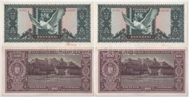 1945. 100P (2x) "E 352 035461-035462" sorszámkövetők + 10.000.000P (2x) "O 340 022387...