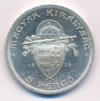 1938. 5P Ag "Szent István" kapszulában, tanúsítvánnyal T:1- patina, ph 
Adamo P8.1