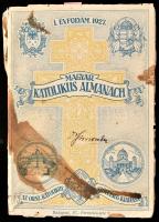 Magyar Katolikus Almanach. I. évf. Szerk.: Gerevich Tbior, Lepold Antal, Zsembery István. Bp., 1927, Országos Katolikus Szövetség (Stephaneum-ny.), 831 p. Oldalszámozás kívüli képtáblákkal és szövegközi, fekete-fehér képekkel illusztrált. Kiadói papírkötés, sérült borítóval, hiányos gerinccel, a borítón és néhány lapon foltokkal.