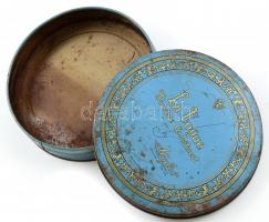 La Vogue Miniature Assortment fém csokoládés doboz, kopásnyomokkal, rozsdafoltokkal, d: 18 cm