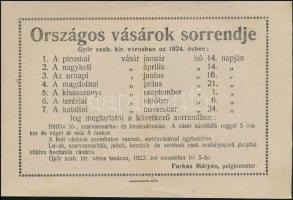 1923 Győr országos vásárok sorrendje kétnyelvű magyar és német szórólap