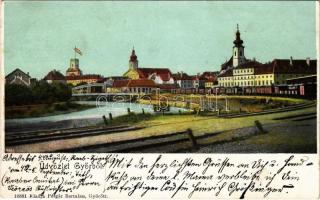 1904 Győr, Rába-parti rakodó, híd. Polgár Bertalan kiadása