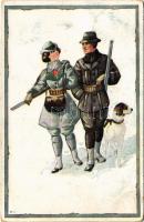 1918 Hunter with lady and hunting dog. K-Series 1247-3. artist signed (EB)
