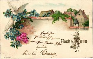 1899 (Vorläufer) Hoch Anna / Name Day greeting art postcard with silk flowers. litho (EK)