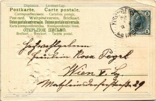 1905 Die besten Wünsche! / Art Nouveau Emb. litho greeting card with golden clovers (EK)