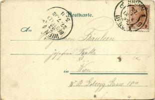 1898 (Vorläufer!) Greeting card with boy and flowers. Art Nouveau, litho (EK)