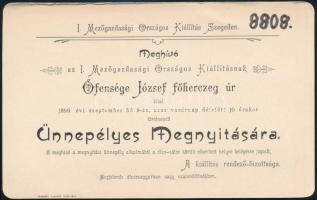 1899 Országos Mezőgazadasági Kiállítás meghívó József főherceg által tartott megnyitóra