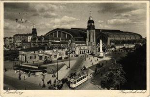 1936 Hamburg, Hauptbahnhof / railway station, tram, automobiles (EB)