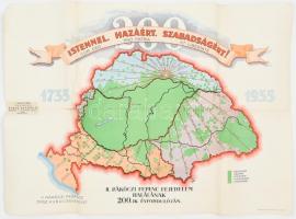 1935 II. Rákóczi Ferenc halálának 200. évfodulójára kiadott revizionista térkép. Sérülésekkel. 52x38 cm