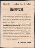 1922 Cegléd kisüsti pálinkafőzők adója tárgyában hirdetmény plakátja. 37x26 cm