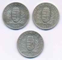 1937. 1P Ag (3x) T:1-,2 patina 
Adamo P6