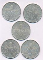 1993-1994. 200Ft Ag "MNB", "Deák" (5x, közte 2xklf) T:1-,2 Adamo F13, F13.1