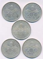 1993-1994. 200Ft Ag "MNB", "Deák" (5x, közte 2xklf) T:1-,2 Adamo F13, F13.1