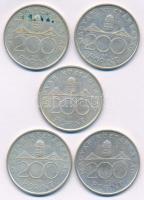 1993-1994. 200Ft Ag "MNB", "Deák" (5x, közte 2xklf) T:1-,2 Adamo F13, F13.1