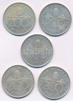 1993-1994. 200Ft Ag "MNB", "Deák" (5x, közte 2xklf) T:1-,2 Adamo F13, F13.1