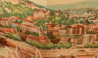 Budapest látképe a Parlamenttel, kinyitható, térbeli illusztráció, Nádas grafikája, Artia Prague, 44...