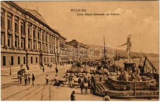 Messina, Corso Vittorio Emanuele col Nettuno / street view, monument