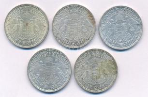 1939. 2P Ag "Madonna" (5x) T:1-,2 patina 
Adamo P7