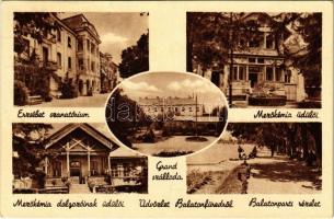 Balatonfüred, Erzsébet szanatórium, Mezökémia dolgozóinak üdülői, Grand szálloda, Balaton-parti részlet (Rb)
