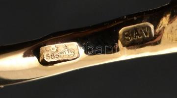 14K arany (Au) gyűrű brillel, 0,21 ct SI 1. Jelzett, bruttó: 1,6 g, méret: 57, díszdobozban