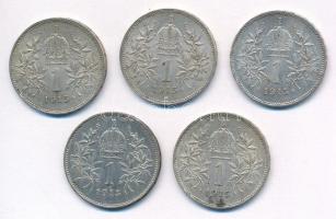 Ausztria 1915. 1K Ag "Ferenc József" (5x) T:2 
Austria 1915. Corona Ag "Franz Joseph...