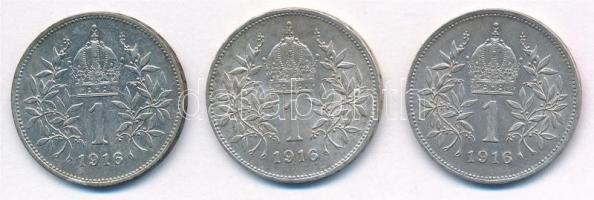Ausztria 1916. 1K Ag "Ferenc József" (3x) T:2 
Austria 1916. 1 Corona Ag "Franz Jose...
