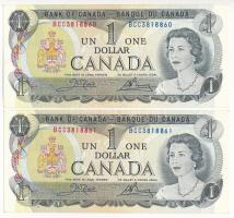 Kanada 1973. 1$ (2x) sorszámkövetők T:I Canada 1973. 1 Dollar (2x) consecutive serials C:UNC Krause P#85