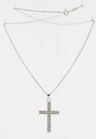 Ezüst(Ag) venezianer nyaklánc köves kereszt függővel, jelzett, h: 44 cm, bruttó: 3,9 g