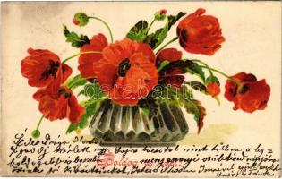 1902 Boldog Újévet! / New Year greeting art postcard with flowers. litho (fl)