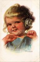 1925 Child with headphones. No. 1196. s: W. Fialkowska
