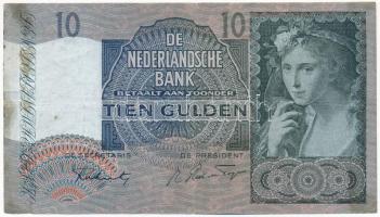 Hollandia 1941. 10G szőlőfürt vízjellel T:III kis beszakadás, fo. Netherlands 1941. 10 Gulden grapes watermark C:F small tear, spotted Krause P#56