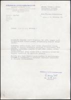 1975 Varga Edit (1917-2006) a Kőbányai Gyógyszerárugyár (korábban Richter Gedeon Vegyészeti Gyár Rt.) igazgatója (1957-1986) autográf aláírása fejléces levélen, hajtásnyomokkal, apró szakadásokkal