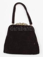 Régi női alkalmi bársony táska, anyagon kopásnyomokkal, 18×20 cm