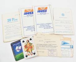1984-1990 IBUSZ utazási jegyek, balesetbiztosítási igazolvány, 6 db + 2 db kártyanaptár