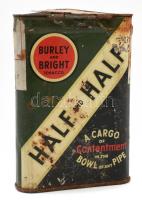 Half and Half Burley and Bright tobacco fém doboz, tartalommal, rozsdafoltokkal, 10,5×7,5 cm