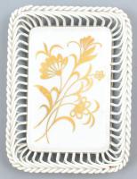 Herendi virág mintás porcelánfonott tálka. kézzel festett, jelzett, kis kopással 16x22 cm