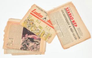 cca 1946-1950 Vegyes újságtöredékek (Szabad Nép, Ludas Matyi, Magyar Nemzet), érdekes írásokkal, vegyes állapotban
